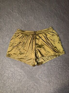 Offline by Aerie Women's Metallic Olive Athletic Shorts with Drawstring Waist